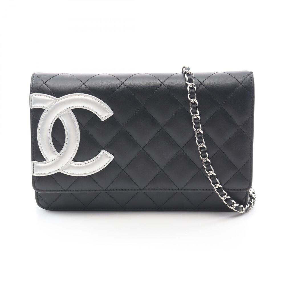 Chanel Cambon Shoulder Bag Leather Black Silver Tone